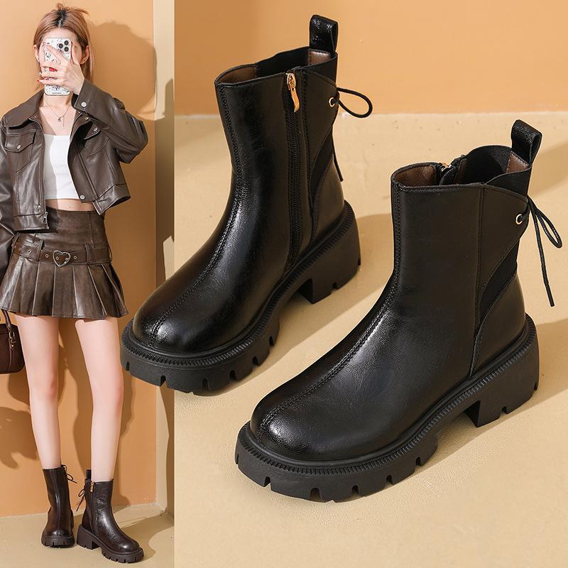 Brown Martin boots women's 2025 new autumn platform heightening versatile short boots popular fashion Chelsea boots women