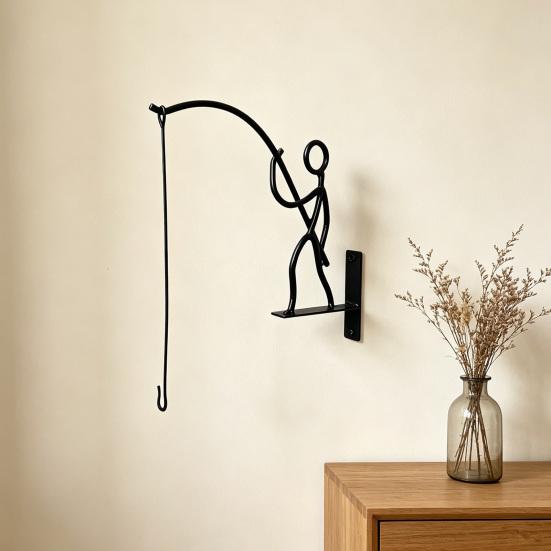 1/2Pcs Suspension Bracket Indoor Plant Hanging Rack with Go Fishing Printing Heavy-Duty Rust-Resistant Metal Wall Hook