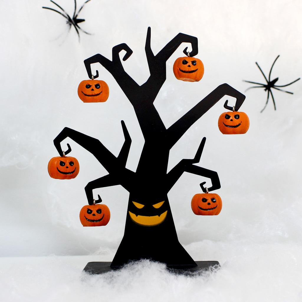 1 Piece of Pumpkin Iron Tree Handicraft, Full of Evil Pumpkin Smiling Face, Iron Tree Covered with Pumpkins, Eerie Atmosphere, H