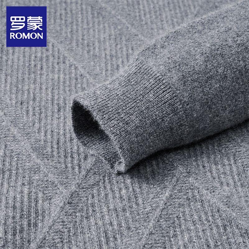 ROMON Men's Solid Color Round Neck Cashmere Sweater