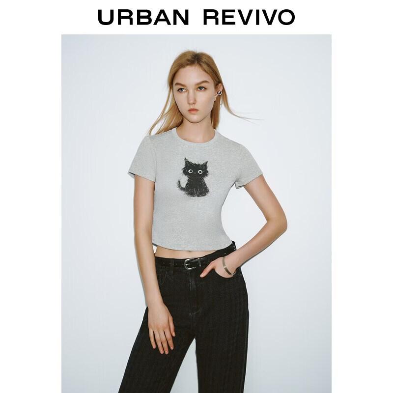 UR2026 Women s Cat Print Slim T-Shirt L