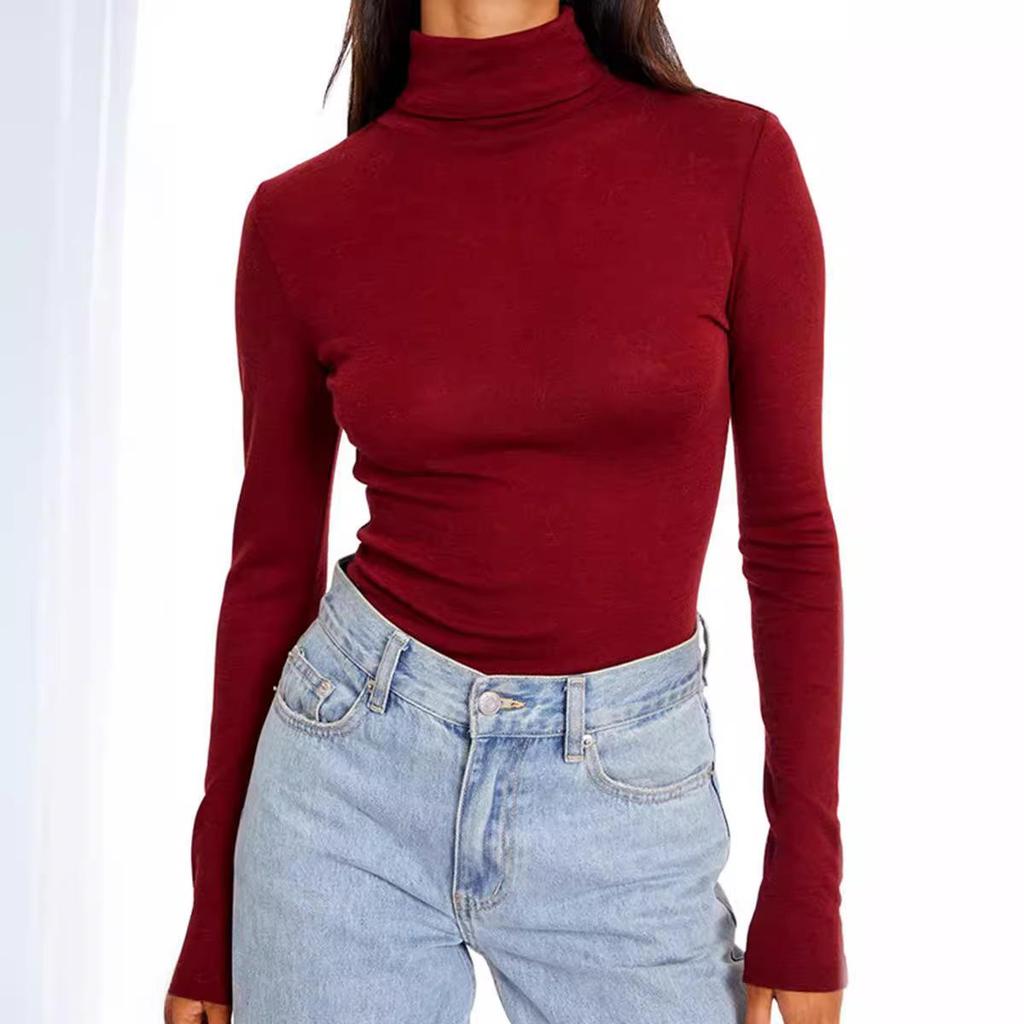 Women's Turtleneck Long Sleeve Shirts Fall Fashion Basic Thermal Underwear Tops Winter Clothes Turtleneck Top, Slim Fit Stretchy Mock Neck Shirt S-5XL