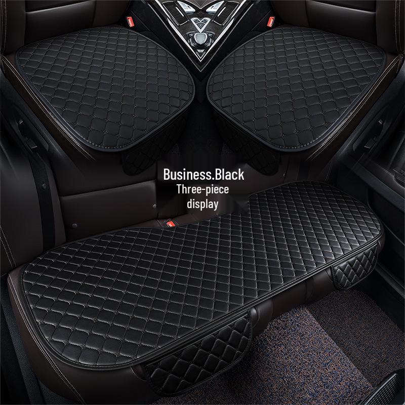 Universal Nappa Leather Car Seat Cushion: Star Embroidered, Backless, Non-Slip, Three-Piece Set