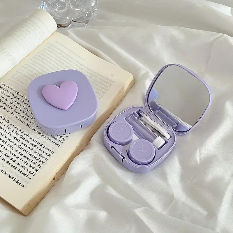 Heart Contact Lens Case with Mirror Mini Lovely Eyes Care Contact Lenses Container Box Travel Kits Eyewear Accessories Organizer