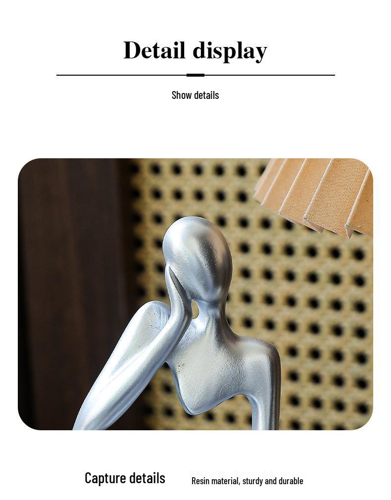 Silver Thinker Sculpture: Nordic Luxury Ornament for Home and Desk Decor.
