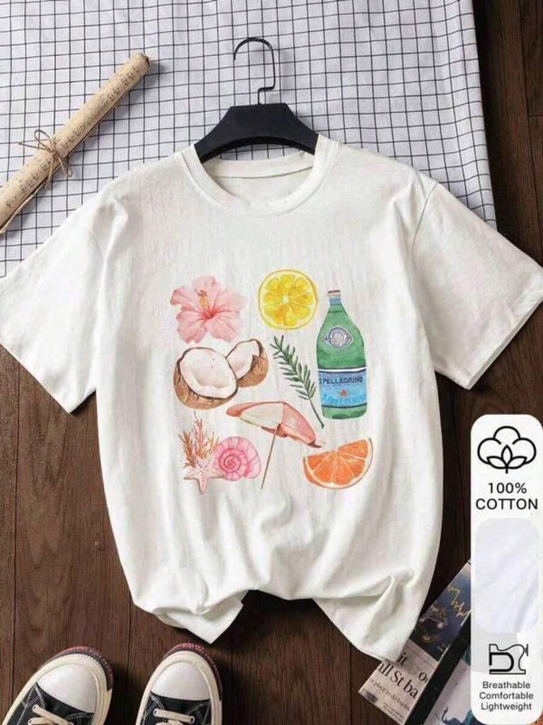 Travel Graphic Tee Vibrant Cruise Travel Print Crew Neck Short Sleeve Breathable Soft Casual Tops Ideal For Spring Summer Vacation Beach Trip