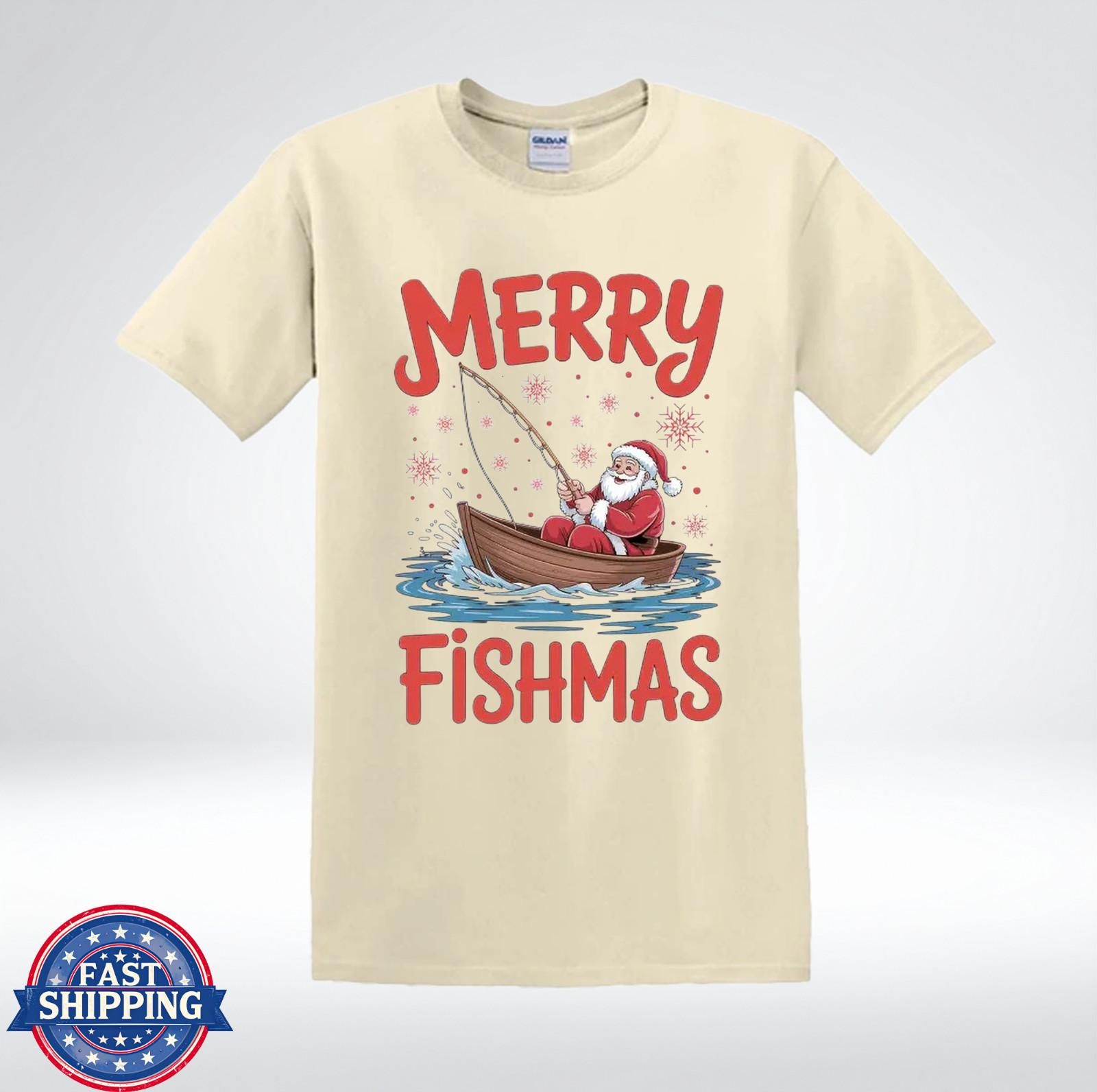 Merry Fishmas Santa Fishing Boat Funny Christmas Angler Holiday T-Shirt XL