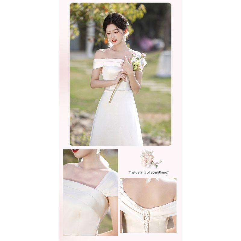 

Платье подружки невесты Шампань Сатин Платье сестер 2025 Новый корейский стиль Свадьба Подруги одежда Красивое и можно носить обычно 09# Mid Length Long Length XL