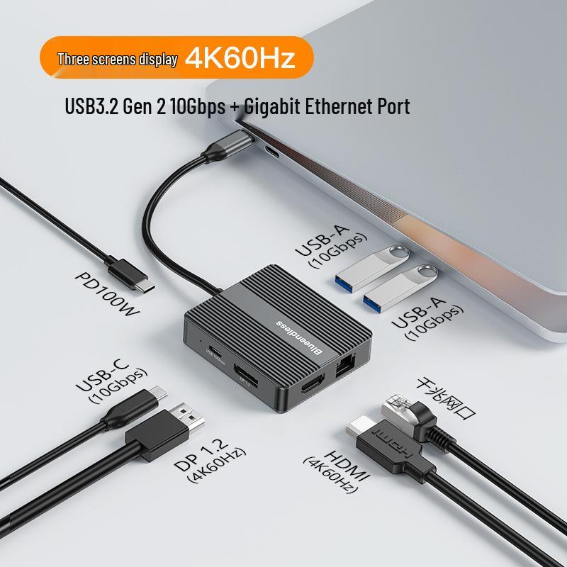 USB-C Docking Station with HDMI+DP, Triple Display at 4K60Hz, Gigabit Ethernet, and USB 3.2 Hub