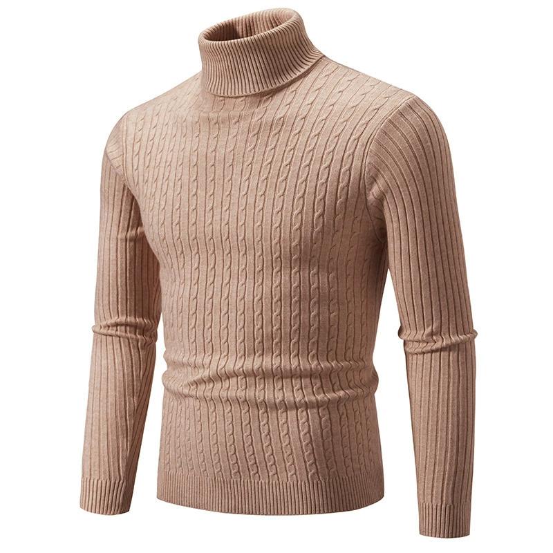 Autumn Winter Men's Turtleneck Sweaters Autumn Knitted Striped Streetwear Warm Long Sleeved Pullover Solid Color Basic Style Casual Tops