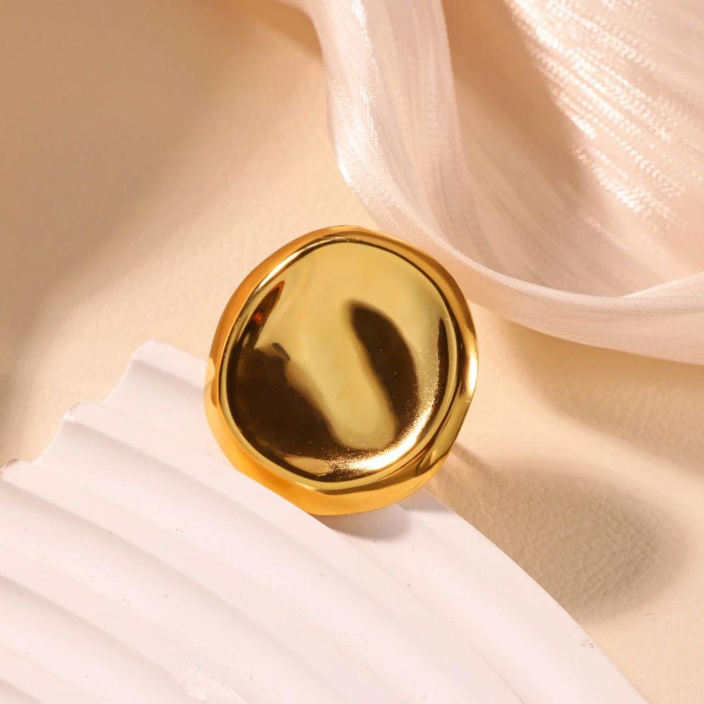Stainless Steel Flower Ring for Women 18K Gold-plated Anti Fading Open Rings Wedding Imitation Pearl Jewelry Prom Accessories