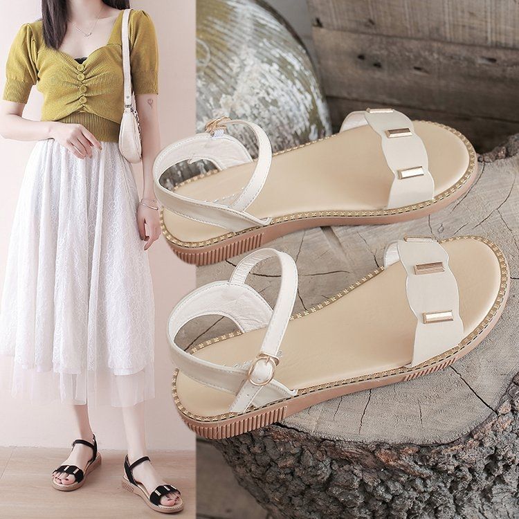 

Student small fresh sandals women s summer new versatile wedge heel non-slip flat bottom comfortable soft sole women s shoes 40