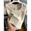 Special Offer Human Cotton Summer New Square Collar Shoulder Short-sleeved T-shirt Solid Color Slim-fitting and Thin Short Bottoming Top