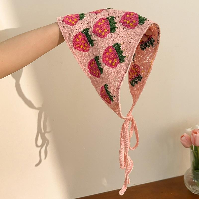 Knitted Crochet Headscarf French Pastoral Triangle Headband Handmade Soft Hair Wrapper for Beach Picnic Holiday Boho Fashion