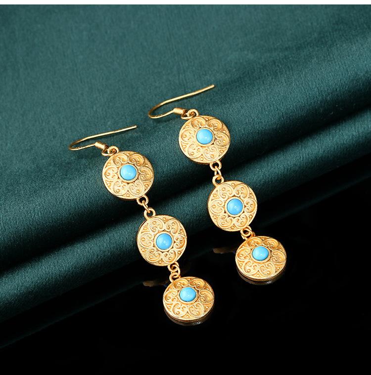 Natural Turquoise Bohemian Drop Dangle Earrings Gemstone Hook 18K Gold Plated