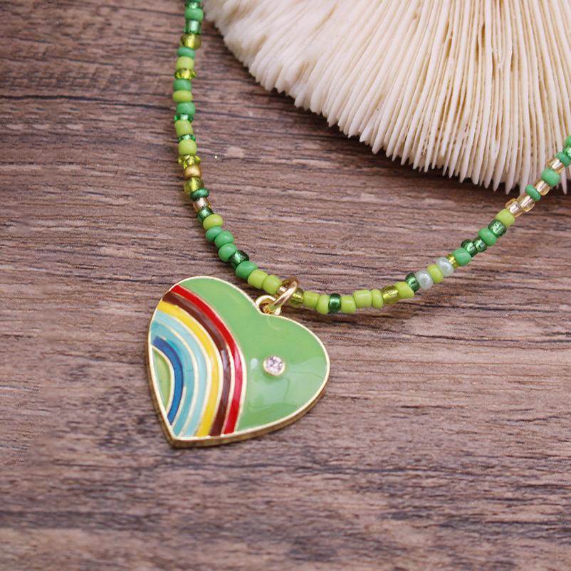New Wear Colorful Dripping Love Beaded Necklace, Small Fresh Women's Simple Heart-shaped Small Pendant