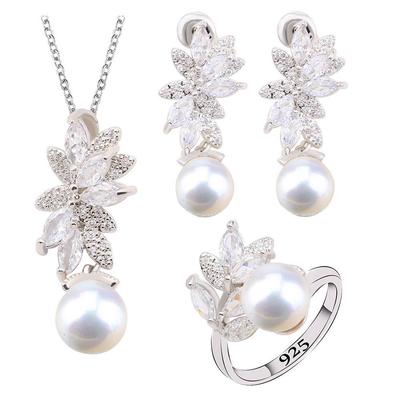 Joyería más vendida Europea y N Lujo Ligero Perla Circonita Incrustada Collar Pendientes Joyería para Dama