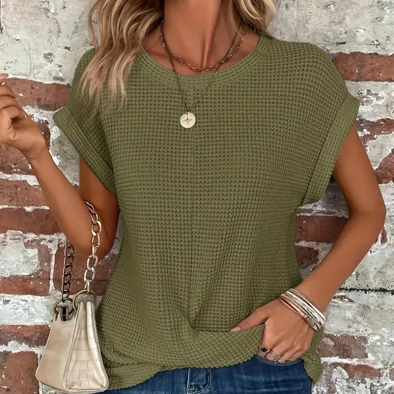 Cross-border Solid Color Round-collar T-shirt Elegant Short-sleeved Twisted Top Spring and Summer Women's Wear