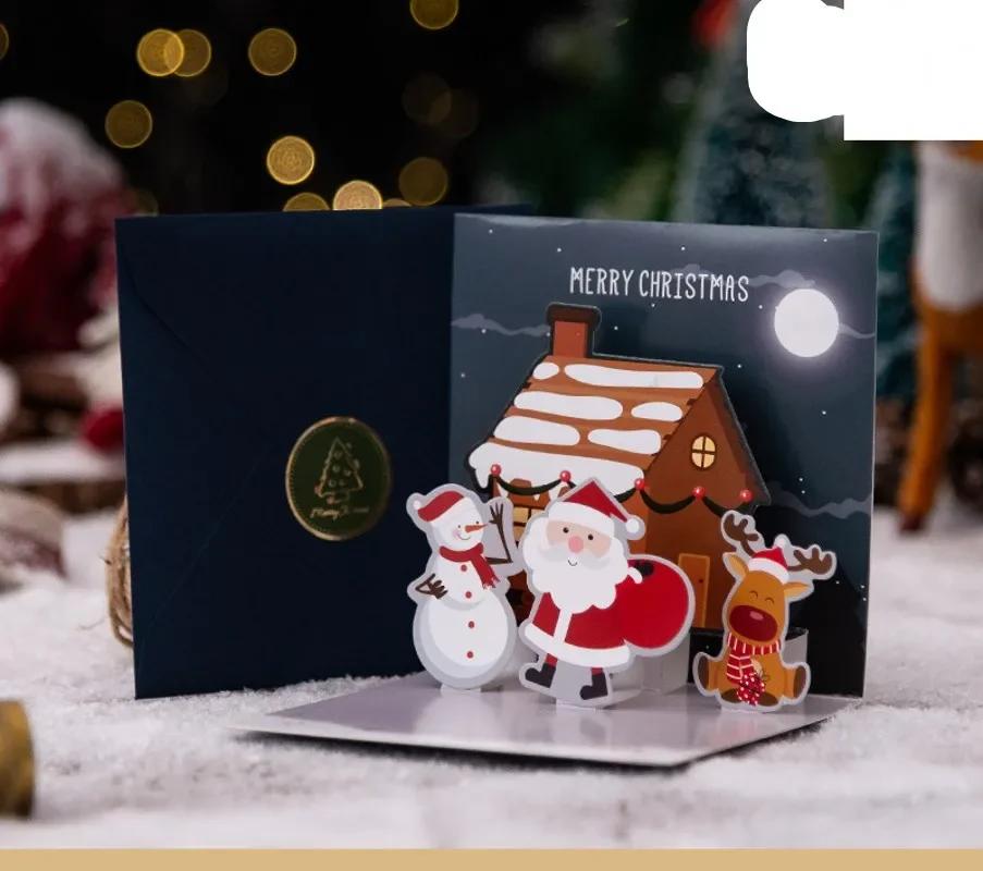 6/1PC 3D Christmas Pop-up Card Santa Snowman Xmas Greeting Cards New Year Decoration Party Invitations Gift Friends Postcard