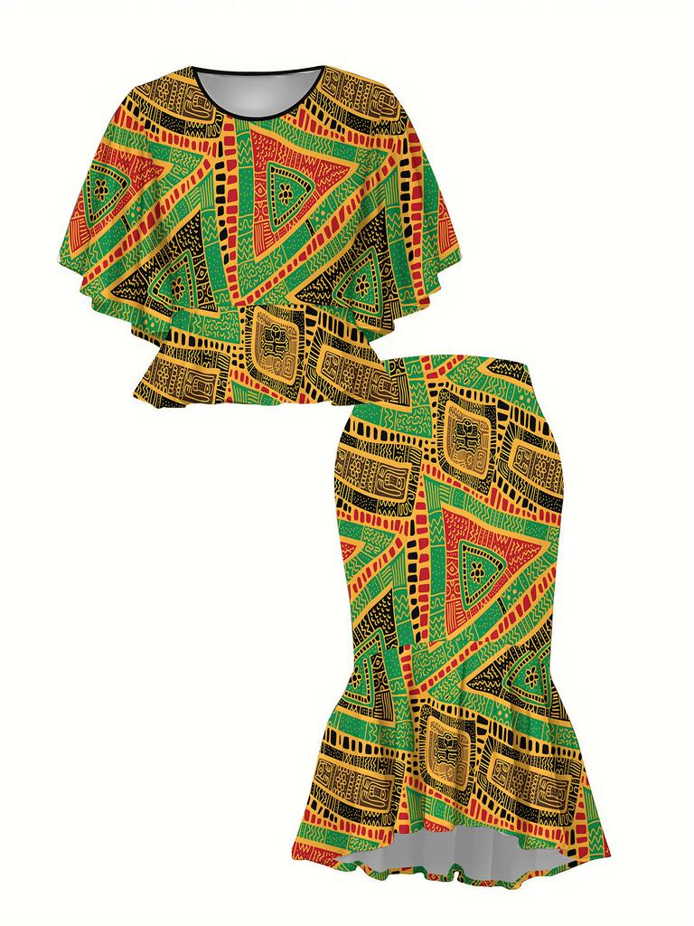 3D-gedruckter klassischer Totem-Damen-Print, modisch in Übergröße, elegant, vielseitig für alle Jahreszeiten. T-Shirt, Rock und Set, Modischer Stil