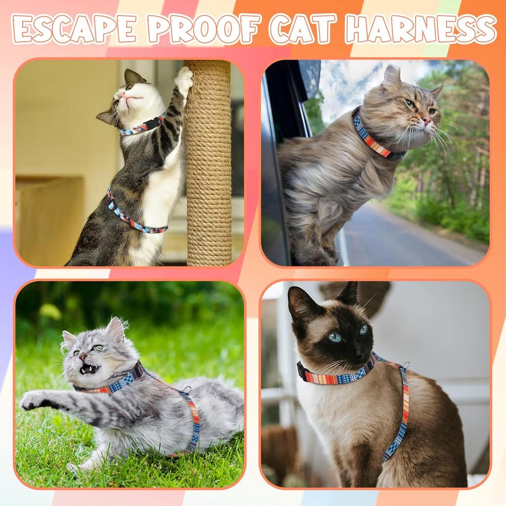 2 Pack Cat Harness and Leash Set, Escape Proof Adjustable Kitten Harness with Leash Collar Lightweight Soft and Comfortable for Small Medium Cats