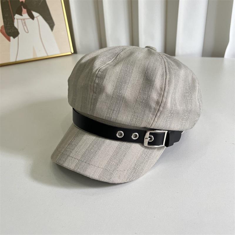 

Octagonal hat women s belt buckle design fashionable and versatile, showing the face small beret literary thin painter hat tide M（56-58cm） сірий колір