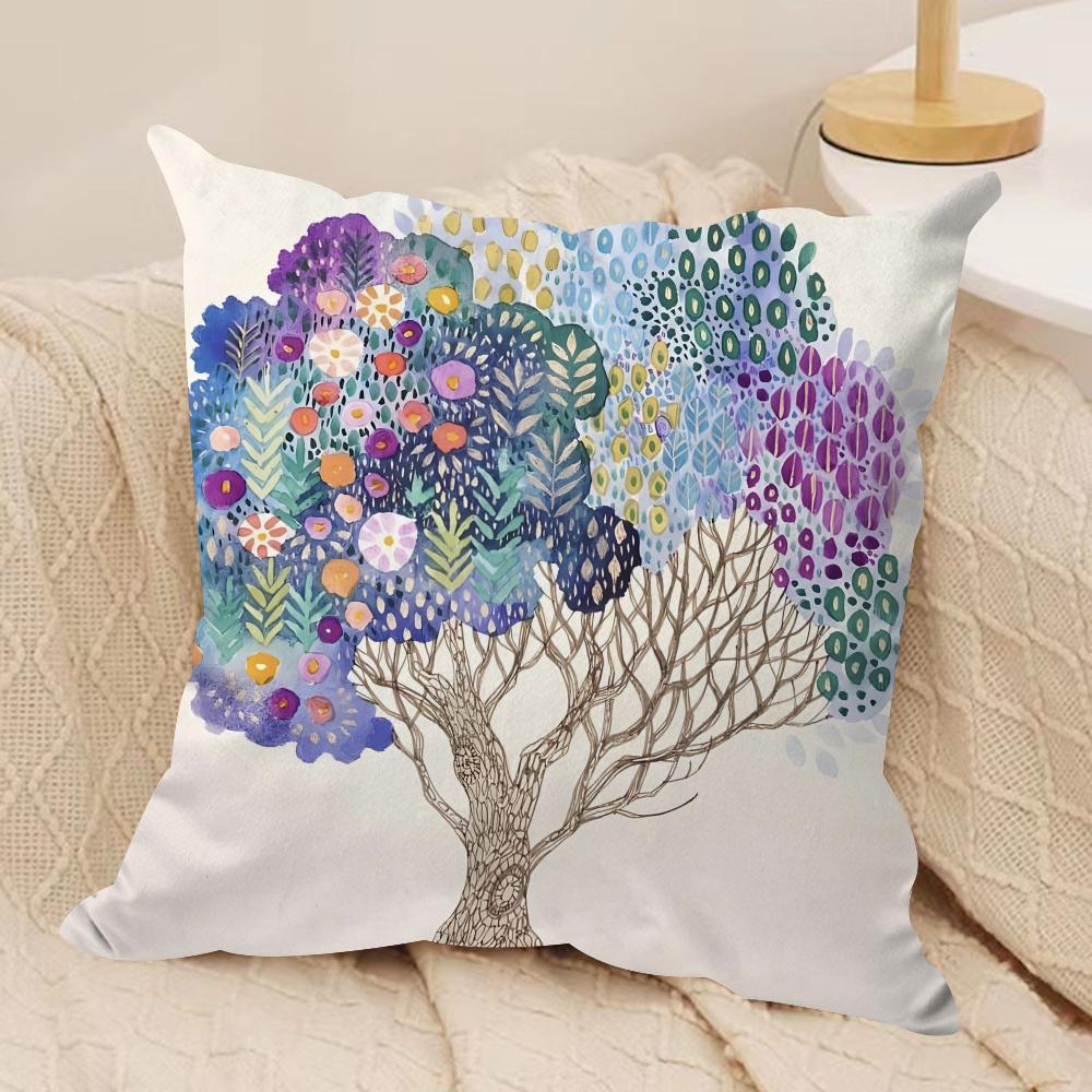 Watercolor Art Pattern Cushion Cover Silky Short Plush Sofa Pillow Cover Hidden Zipper Soft Dustproof Case for Home Decor
