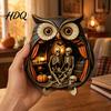Cozy Halloween Scene Decor Wooden Owl Tabletop Centerpiece 2D Flat Pumpkin Ghost