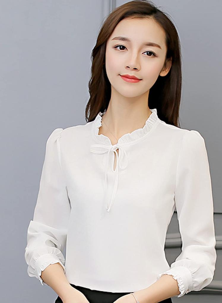 [MT-evocon] Damen Langarmshirt Bluse – Tropfenausschnitt Pullover, Weiß, Größe XL