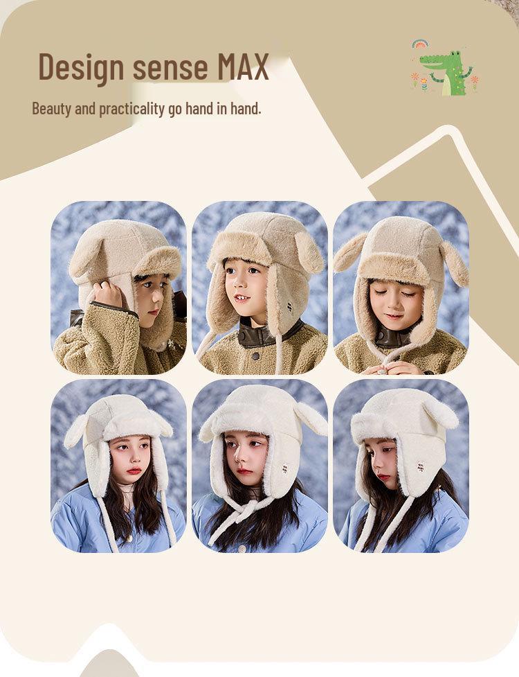 Kids' 2025 Autumn/Winter Lei Feng Hat: Thickened Pom-Pom Ear Protection, Plush Warmth for Boys & Girls.