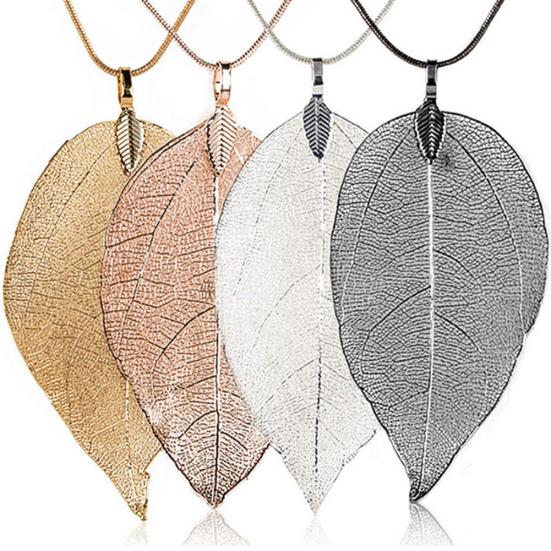 Women Hollow Leaf Pendant Long Chain Necklace Fashion Jewelry Accessory Gift