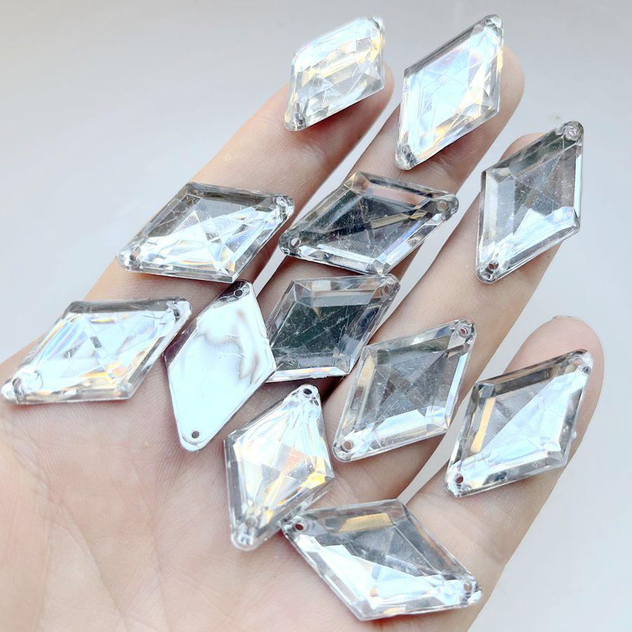 15pcs 18 * 30mm Diamond Shaped Pressure Rhinestone Sewn On Flat Back Crystal for DIY Jewelry Making Decoration Sewing Rhinestone