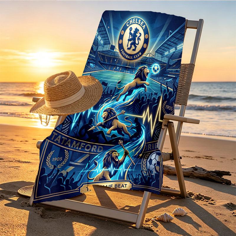 Chelsea FC Print Beach Towel Design, Soft, Lightweight. for Home Bathroom, Spa, Pool, Yoga, Surfing, Camping, Gift for Family, Friend
