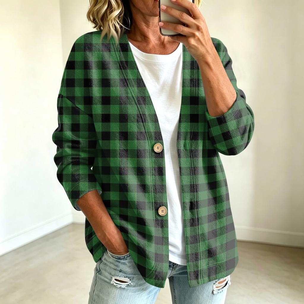 Women's Casual Button Front Plaid Print Jacket for Everyday Wear