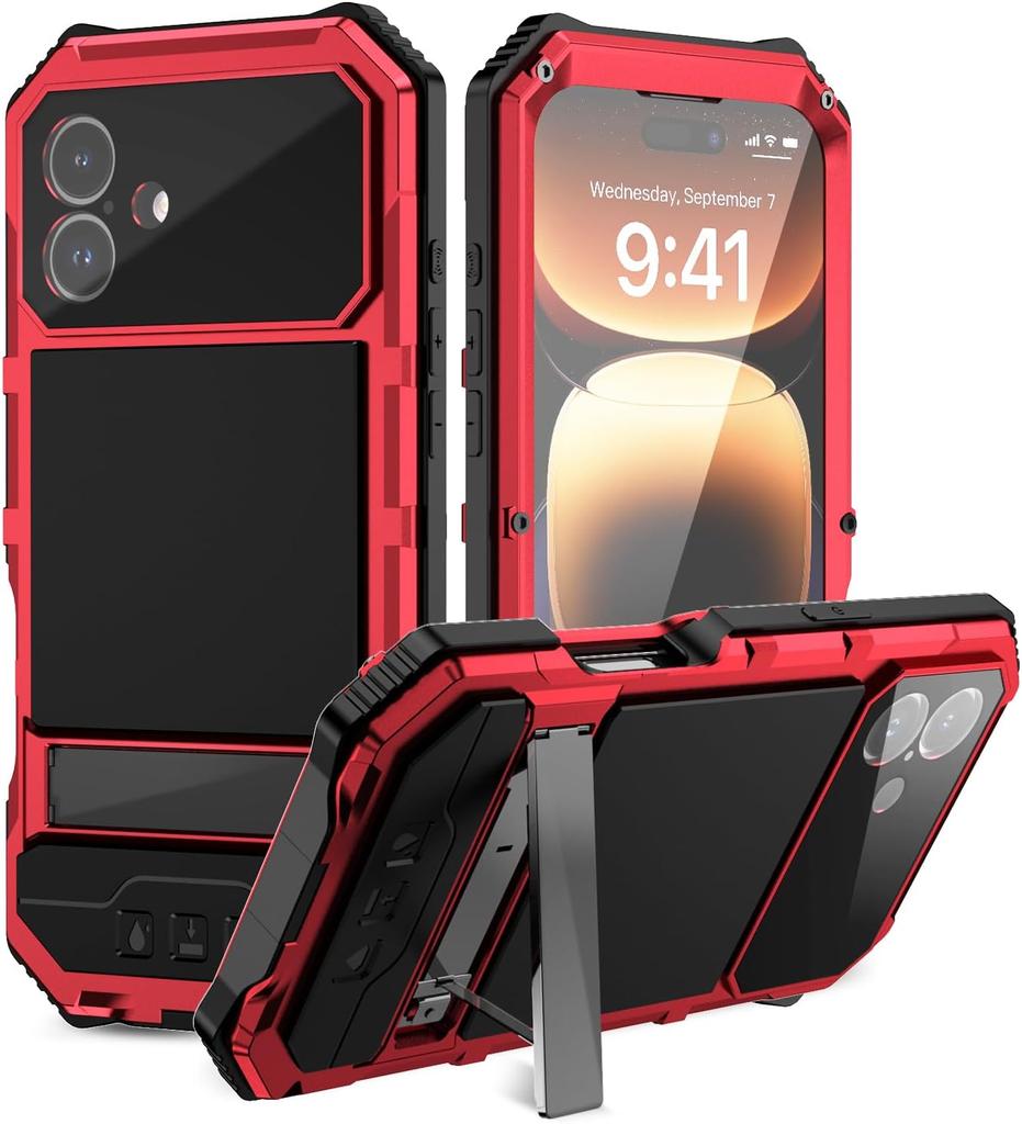 3 Layers Heavy Duty Protection Metal Case for IPhone 18 17 Air 16e 17e 15 Pro Max 16 Plus Camera Screen Protect Military Bumper