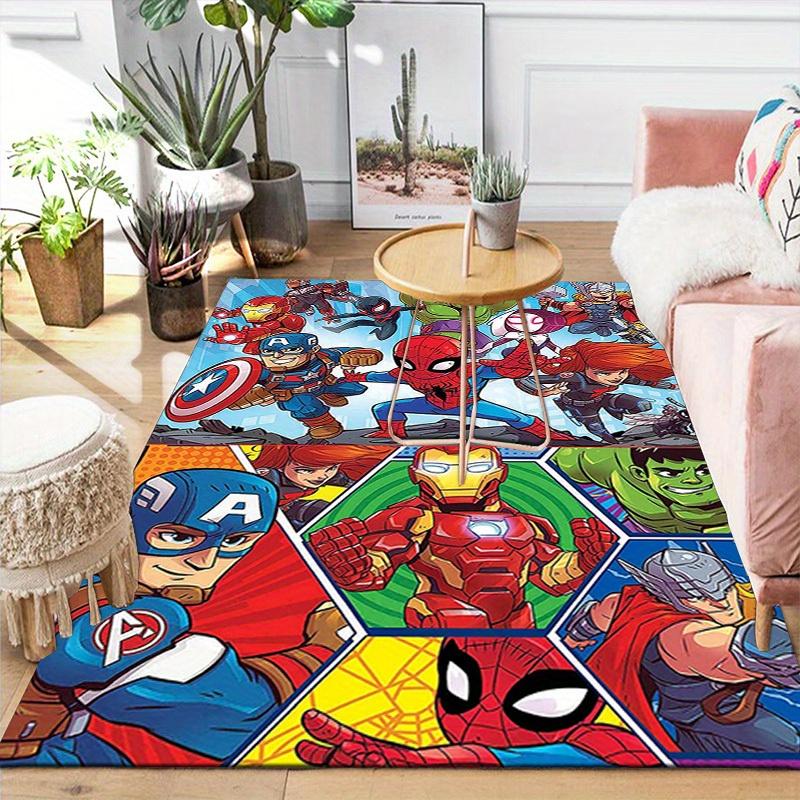 1 peça Tapete de Área Marvel Vingadores Super Heróis, Tapete de Chão Antiderrapante, Design de Personagens de Desenho Animado, Veludo Macio, Decoração de Quarto, Lavável