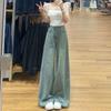 High-Waisted Straight Jeans Women Spring and Summer Thin Loose Drag Floor Pants Slim Wide-Leg Pants Retro Street Style Baggy Long Jeans for Ladies