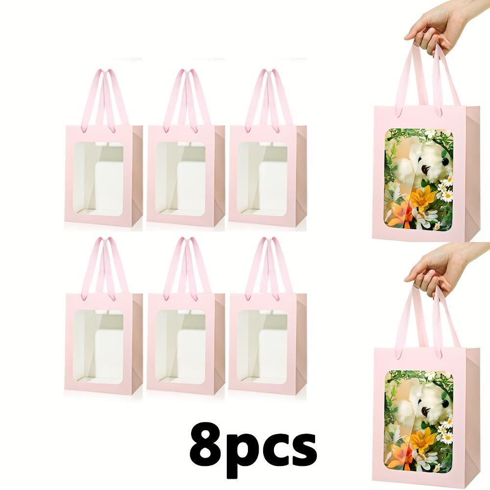 

8 шт. розовых подарочных пакетов с прозрачным окном и ручкой, подарочные пакеты из крафт-бумаги, бумажные пакеты для букетов, свадеб, выпускных, покупок, поделок своими руками 8pcs 25*18*13cm