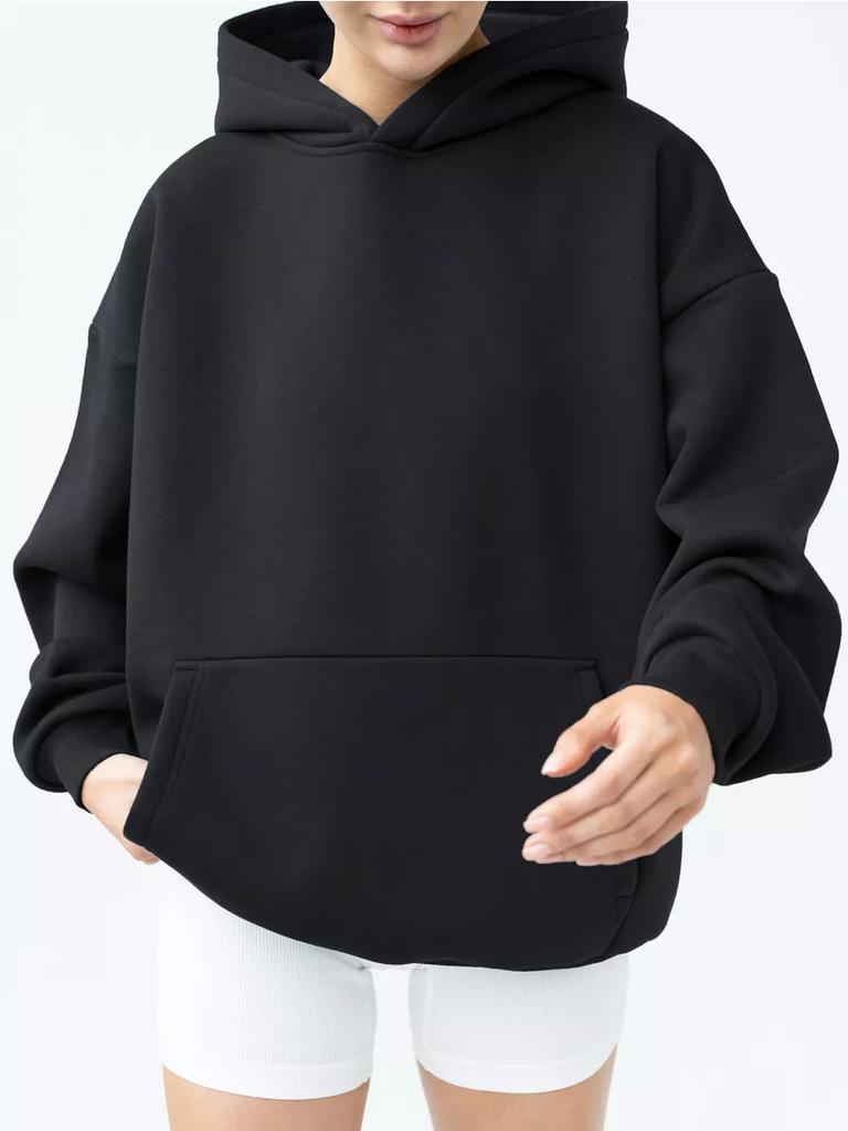 Women's Fashion Solid Color Hooded Loose Plug Sleeve Drawstring Loose Sweatshirt