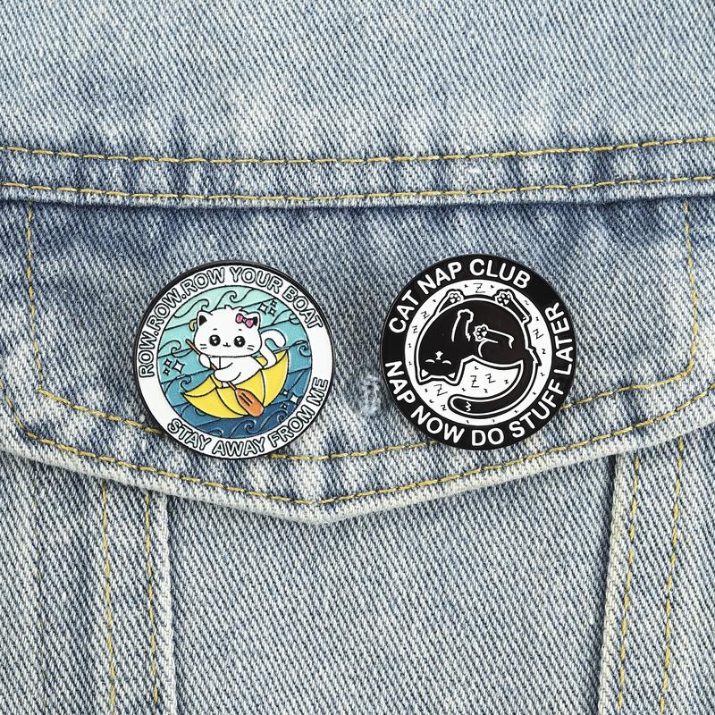 Cat Nap Club Enamel Pins Fun Kitten Boat Nap Now Do Stuff Later Brooches Lapel Badges Cute Animal Jewelry for Friends