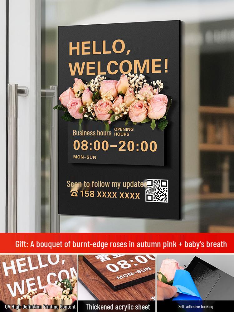 Custom Acrylic Business Hours Door Sign Sticker for Storefronts