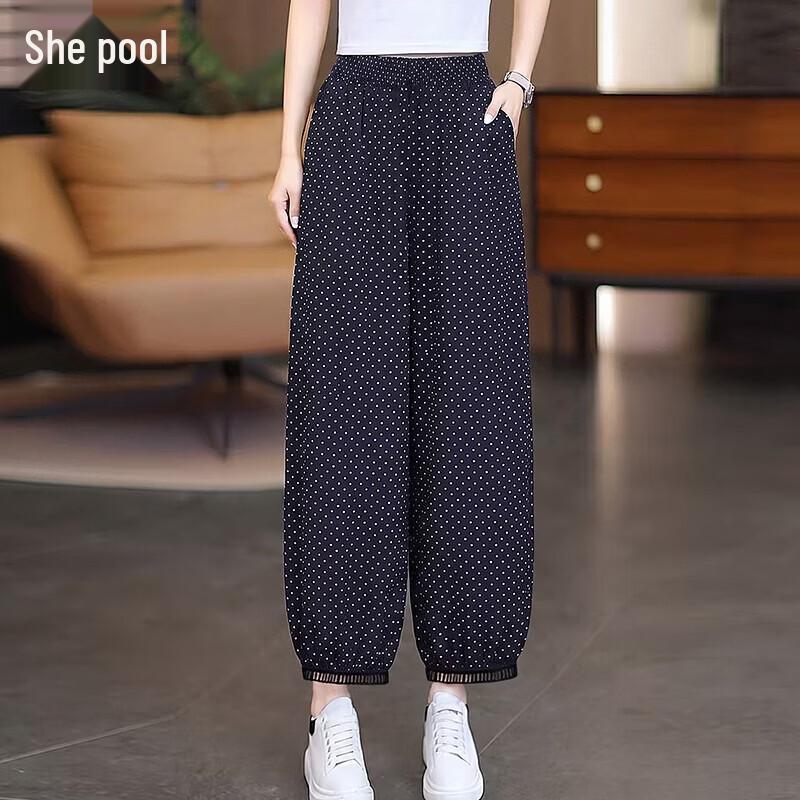 Women s Elastic Waist Polka Dot Cropped Pants XL