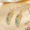 Gradient Feather Dangle Earrings Iridescent Enamel Leaf Drop Earrings Gold Tone Hook Earrings for Women