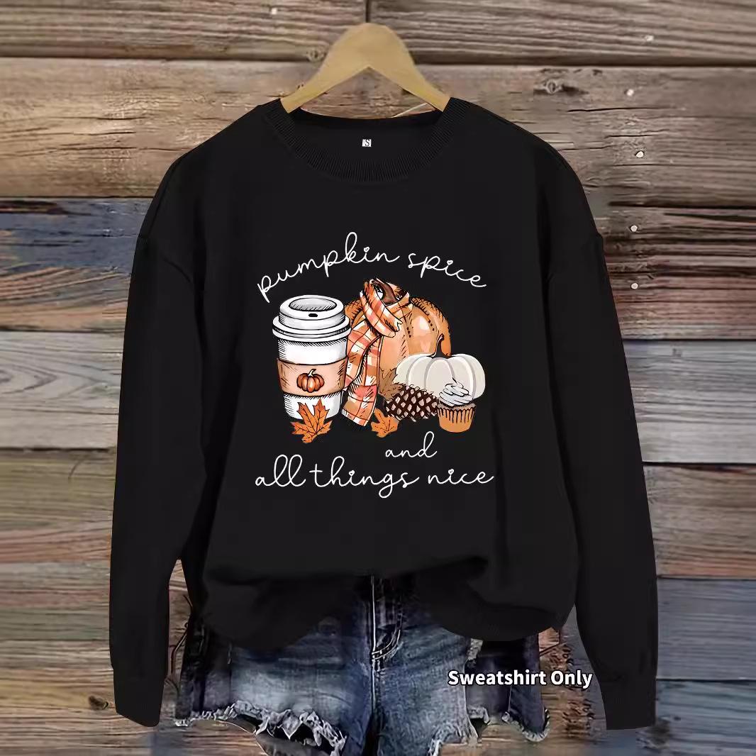 

Pumpkin Spice Print Sweatshirt - Round Neck Casual Top L білий