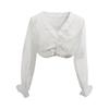 Top Corto da Donna Trasparente con Maniche a Lanterna Scollo a V Fronte Arricciato Blusa in Rete Leggera Camicia Estiva