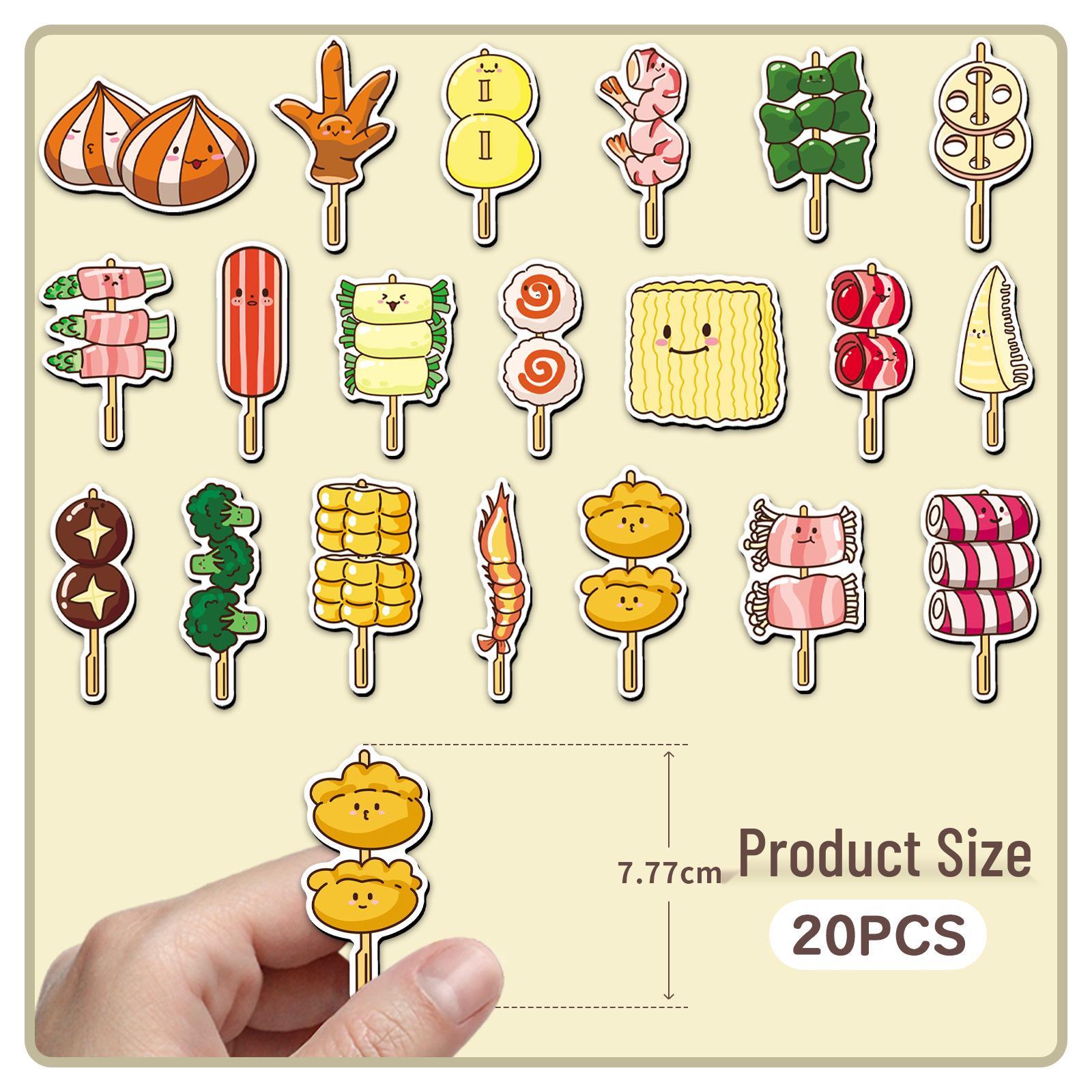 20pcs Oden Skewers Cartoon Food Refrigerator Magnets, Waterproof & Delicious