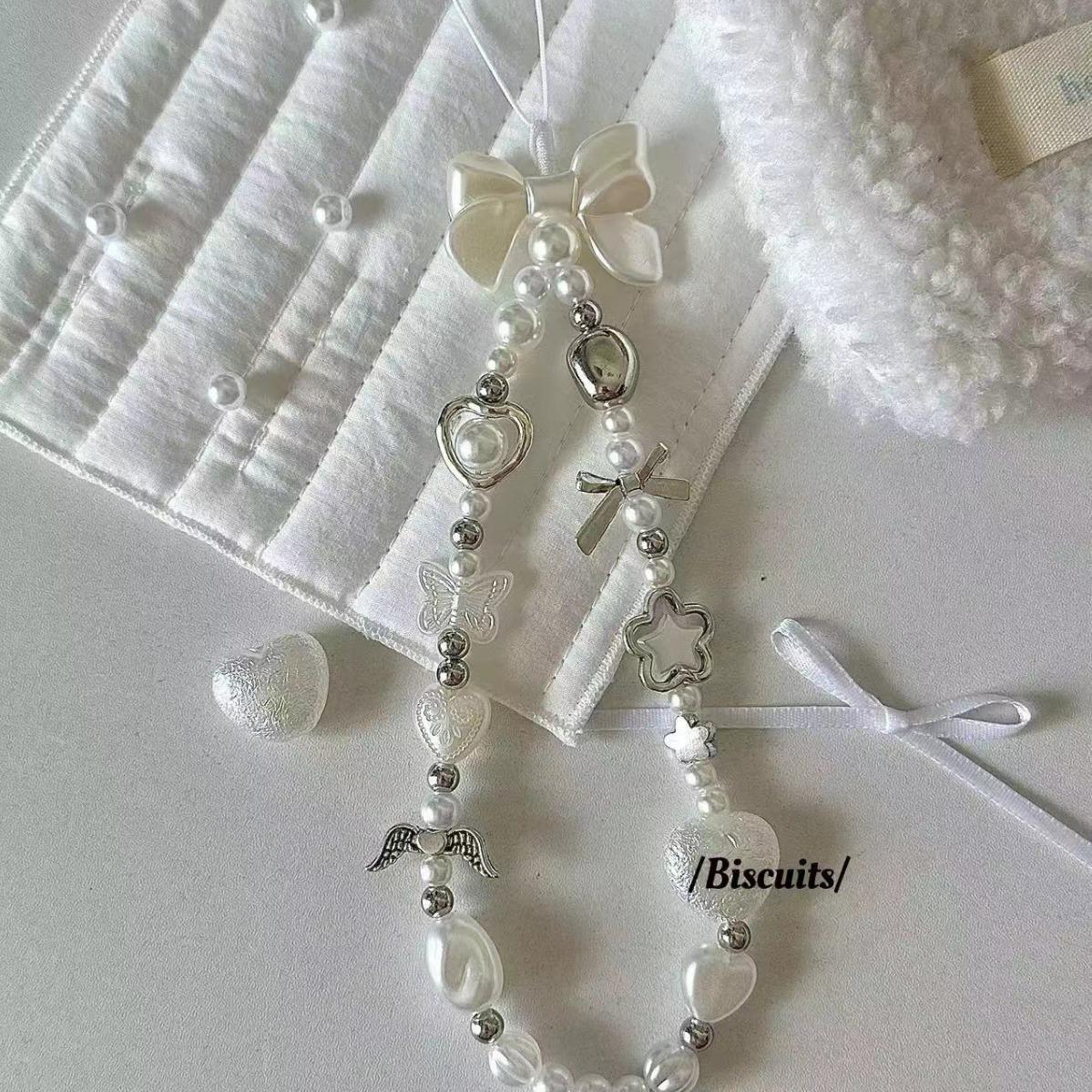 Ins Style DIY Pearl Heart Versatile Phone Chain Light Luxury Phone Pendant Pearl High-end CCD Pendant Camera Hanging (Pearl heart)Lanyard