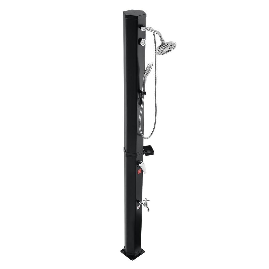 Doccia Riscaldata a Solare da 40L, Altezza Soffione Doccia 205cm Doccia da Esterno, con Doccino e Rubinetto a Pedale, Regolazione Acqua Calda/Fredda, Autoportante per Giardino