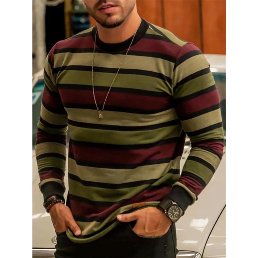 T-shirt a Maniche Lunghe Grafiche a Strisce Retro da Uomo Moda Semplice Primavera Autunno T-shirt Stampate 3D Magliette Casual Oversize