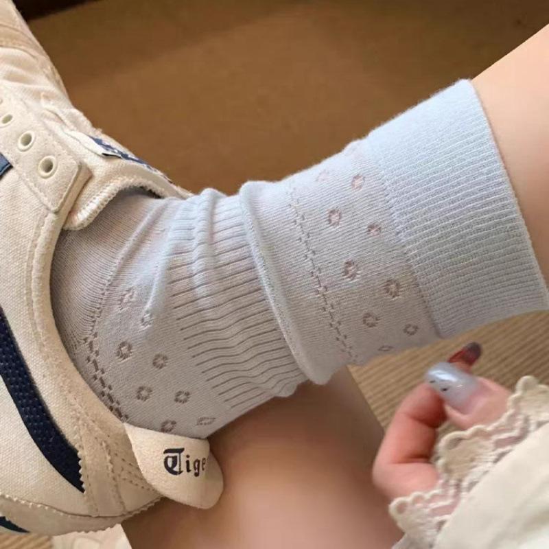 White Socks, Mid-Leg Socks, Cotton Socks, Thin Mesh Girls, Ballet Style White Stockings